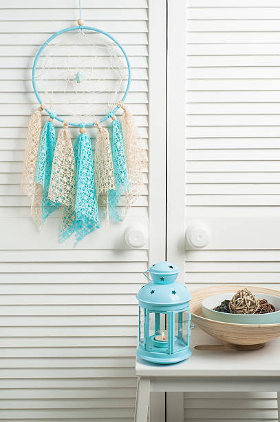 istock Blue beige dream catcher with crocheted doilies 629408368