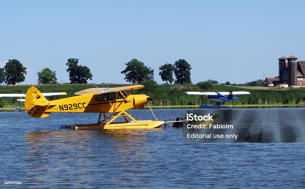 Amphibious aircraft being transported in a lake Oshkosh, Wisconsin, USA - July 28, 2012: Amphibious aircraft being transported at EAA AirVenture Oshkosh. Oshkosh - Wisconsin Stock Photo