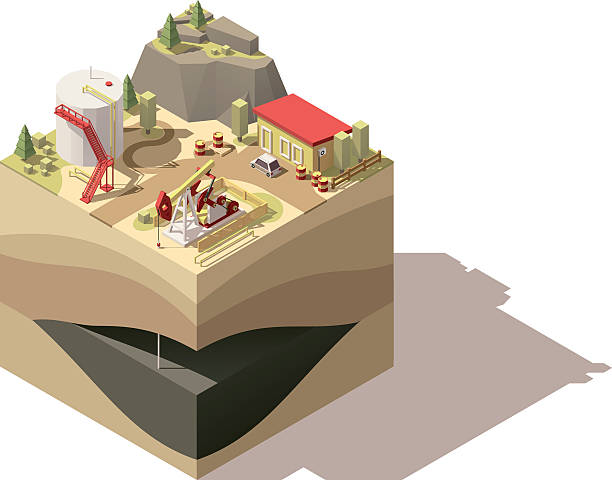 벡터 동위 측정 낮은 폴리 오일 펌프잭 - isometric oil oil pump oil well stock illustrations