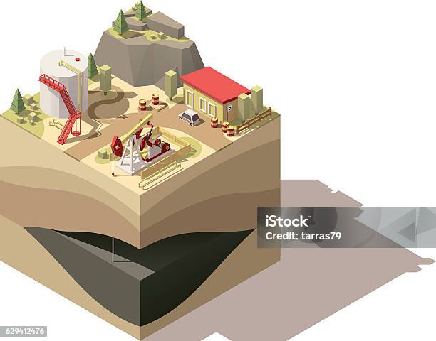 Vector Isometric Low Poly Oil Pumpjack Stock Illustration - Download Image Now - Isometric Projection, Dirt, Globe - Navigational Equipment