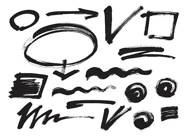Vector illustration of Vector. Different grunge brush strokes black color vector elements. set