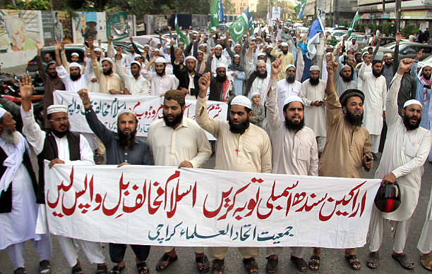 Protest against bill passed by Sindh Assembly stock photo