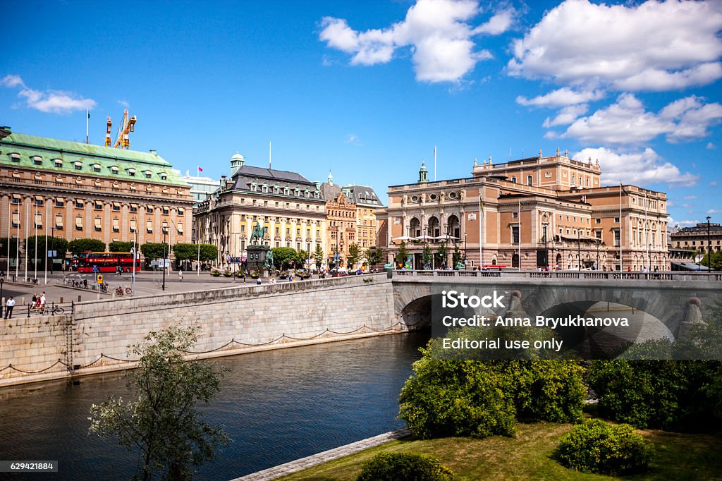 Stockholm cityscape, Sweden Stockholm, Sweden  - August 3, 2016: Stockholm cityscape with tour bus, Opera building and tourists on the streets, Sweden Architecture Stock Photo