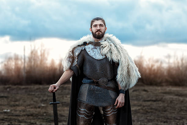 um homem com um defensor da espada. - fighting sword knight suit of armor - fotografias e filmes do acervo