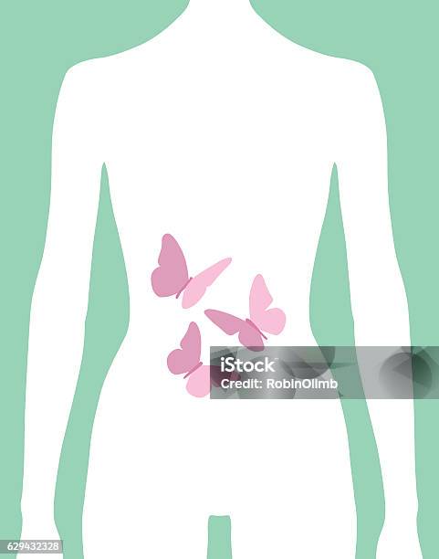 Female Butterflies In Stomach Icon Stock Illustration - Download Image Now - Abdomen, The Human Body, Female Animal