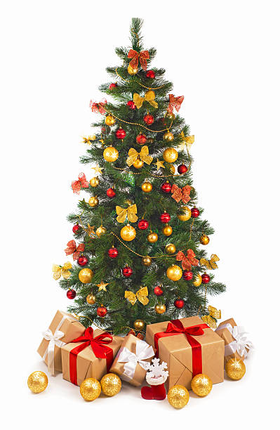 istock Christmas scene with tree gifts 629433462