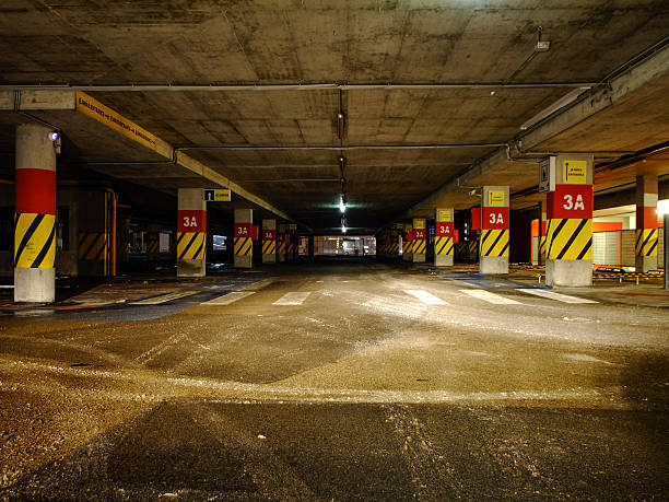 istock Overground Parking Space near Shopping Mall 629434864