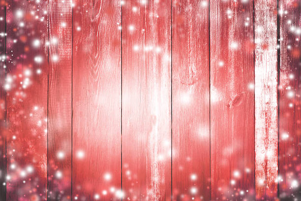 istock Red wood background in snow. New Year. Magic. Snowstorm, flash. 629435006