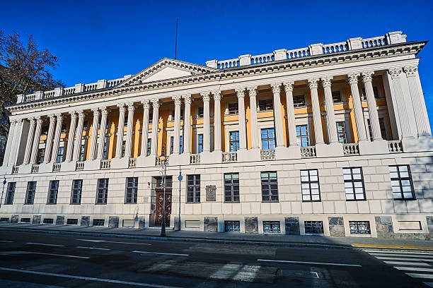 istock The front facade of building a public library 629435888