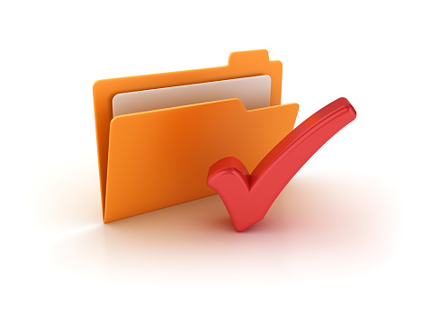 Computer Folder with Check Mark - White Background - 3D Rendering