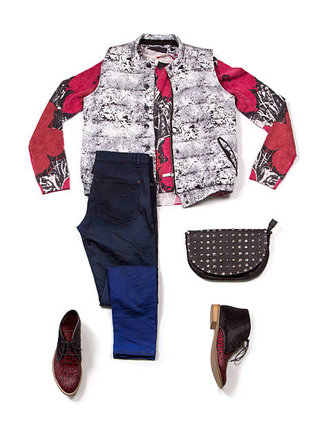 istock Collection of autumn or spring clothes on a white background. 629448216
