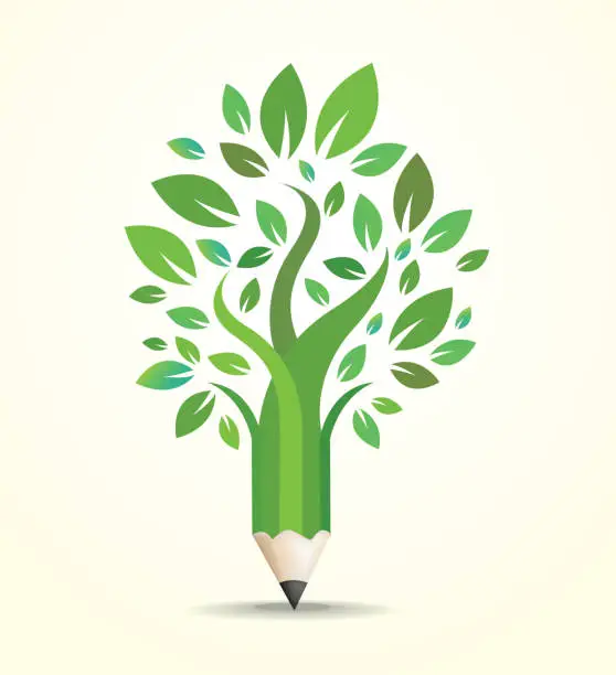 Vector illustration of Green Pencil Tree