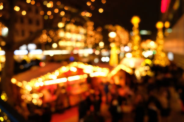 istock blurry  background , Christmas market at night 629458414