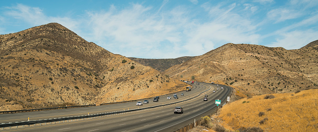 Dry hills around highway 5 near by Lebec, California, USA.