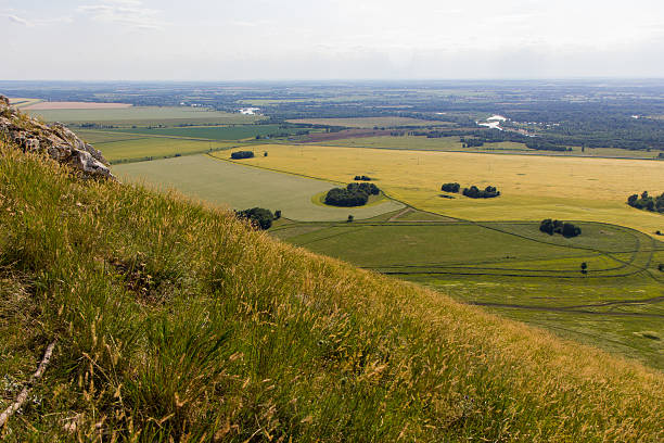 istock Landscape with road, houses, trees, fields. View from mountain Toratau 629482002