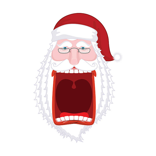 bildbanksillustrationer, clip art samt tecknat material och ikoner med angry santa claus shouts. scary grandfather yelling. crazy santa - santa hat