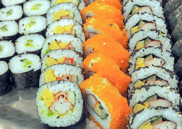 istock Various kinds of sushi maki roll 629484332