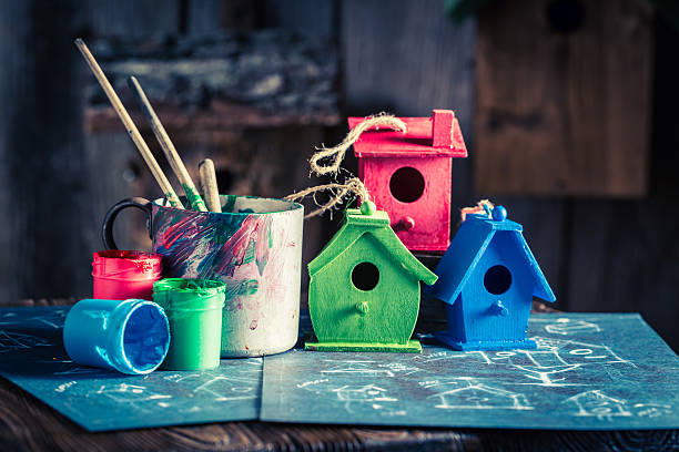 istock Homemade home for birds and construction scheme 629484500