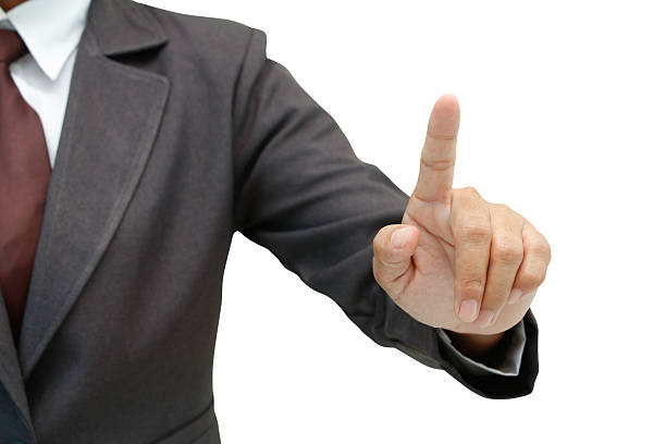 istock Business woman pushing on a touch screen 629494140