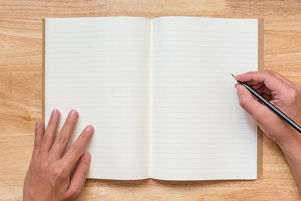 istock Top view of open notebook with two blank pages 629494768