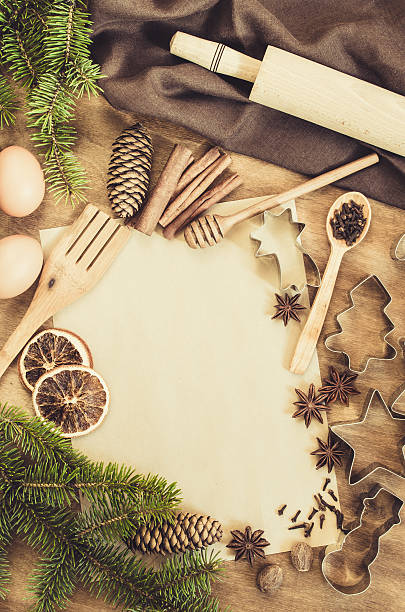 istock Empty paper for recipe of Christmas baking. Culinary background. 629495158