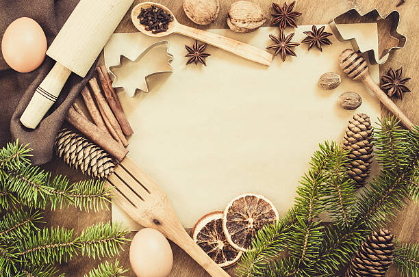 istock Empty paper for recipe of Christmas baking. Culinary background. 629495248