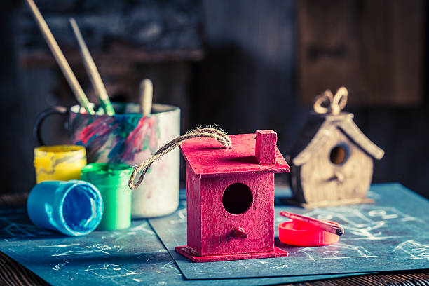 Project of home for birds in wooden workshop