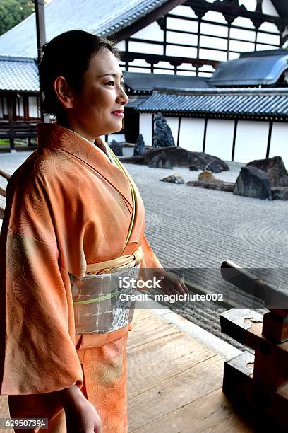 Japanese Woman In Kimono Slowing Walking At Tofukuji Temple Kyoto Stock Photo - Download Image Now