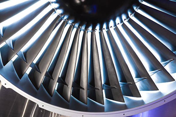 istock Jet engine turbine blade airplane of background 629528100