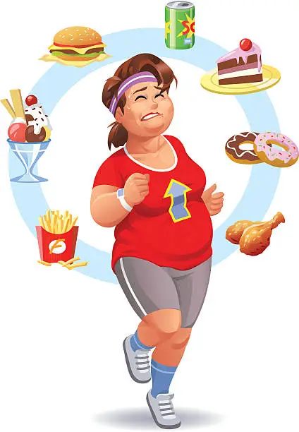 Vector illustration of Exercising, Diet And Self-Control
