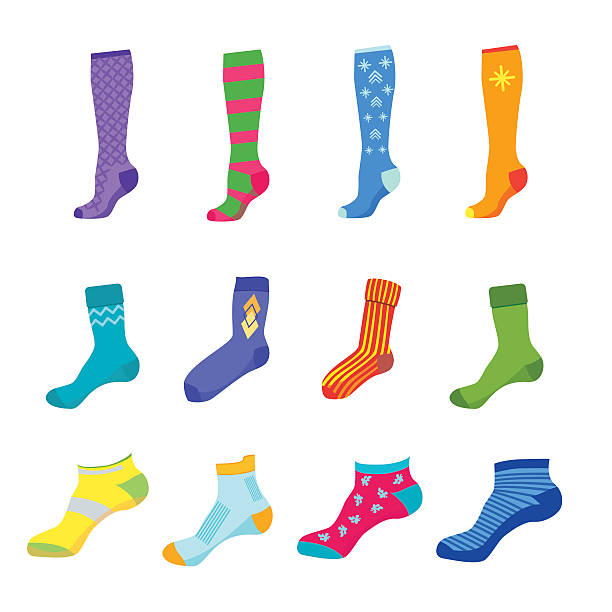 stockillustraties, clipart, cartoons en iconen met colorful fun socks set. vector - lange sokken