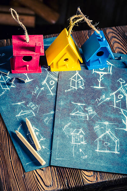 istock Vintage home for birds and plan to build it 629530586