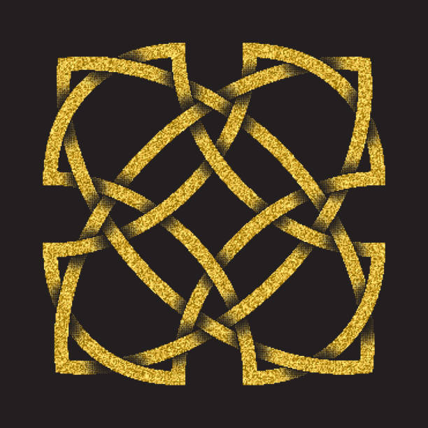 黒の背景にケルトスタイルの黄金のきらめくシンボ�ル - celtic culture cross cross shape mandala点のイラスト素材／クリップアート素材／マンガ素材／アイコン素材
