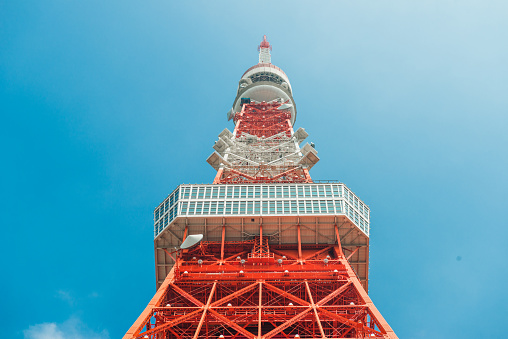 Tokyo tower from bottom in blue sky