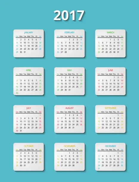 Vector illustration of Vector 2017 calendar template. Planner month
