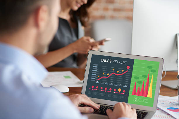 istock Close up of sales reports growth 629533840