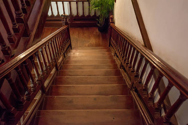 istock Brown wooden staircase 629552756