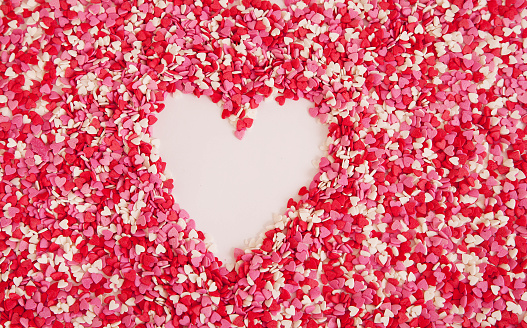 Pink and white Heart made from sugar sprinkles