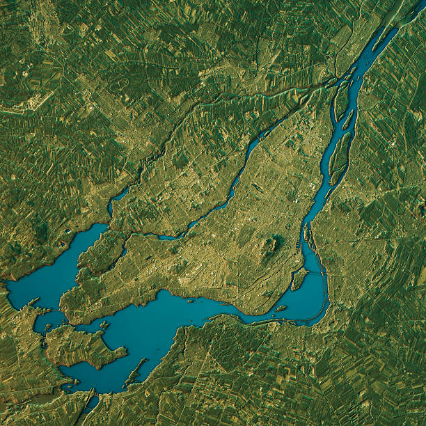 istock Montreal Topographic Map Natural Color Top View 629555386