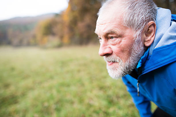 istock Senior runner in nature. Man resting. Close up. 629556968