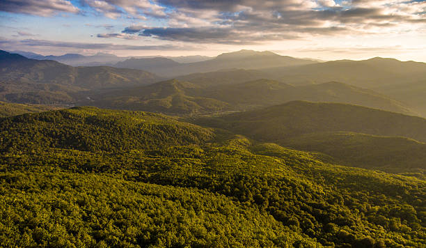 istock Aerial landscape. Mountain valley and cloudy sky. 629558460