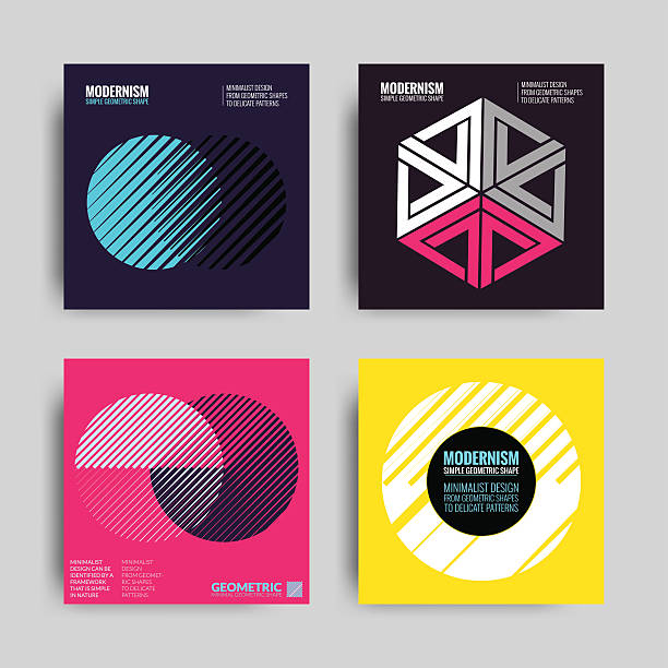 Abstract Posters Art Graphic Backgrounds Abstract Poster Set. Art Graphic Backgrounds in Retro Swiss Flat Style. Isolated Figure, Shape, Icon, Logo for Covers, Placards, Posters, Flyers, Banner Designs. Vector Illustration in Violet, Pink workout logo stock illustrations