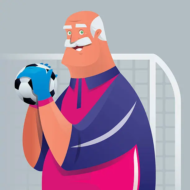 Vector illustration of senior man holding soccer ball