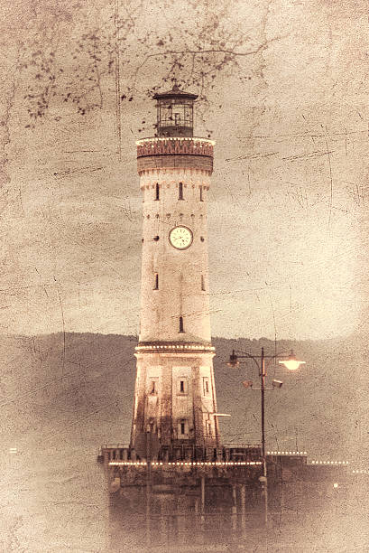 istock Lighthouse on lake Bondesee made in vintage style. Germany. 629568036