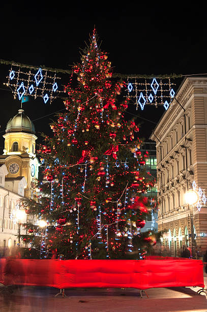 istock Rijeka christmas tree with clock tower in background 629568438