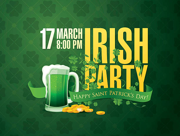 ilustraciones, imágenes clip art, dibujos animados e iconos de stock de partido irlandés. feliz día de san patricio - beer backgrounds alcohol glass