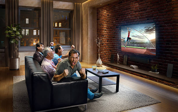 istock Adults watching pole vaulting competition on TV 629581508