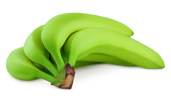 bundle of green bananas isolated on white background with clipping path