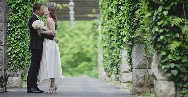 istock Bride and groom kissing 629586048