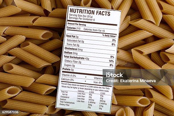 Nutrition Facts Of Brown Rice Pasta Stock Photo - Download Image Now - Nutrition Label, Ingredient, Label